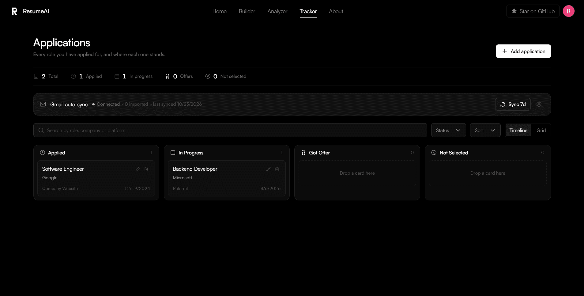 Resume AI — Keep a centralised track of your applications