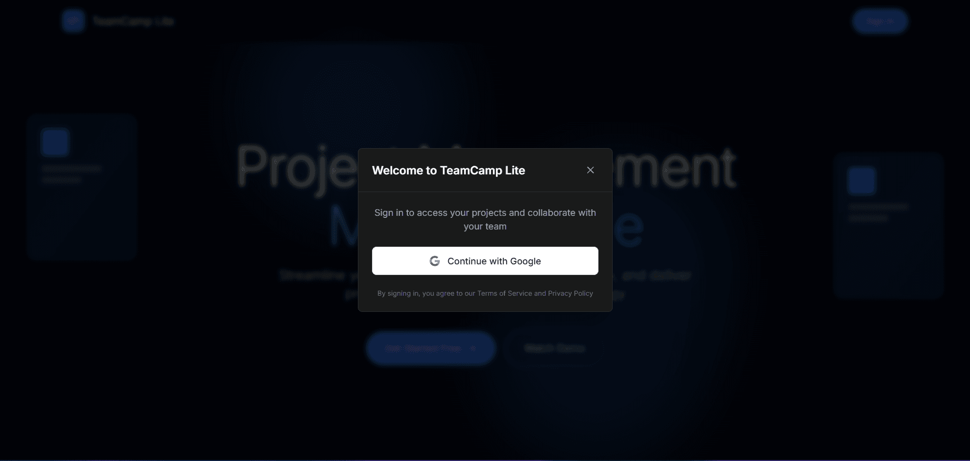TeamCamp Lite — Sign in with Google